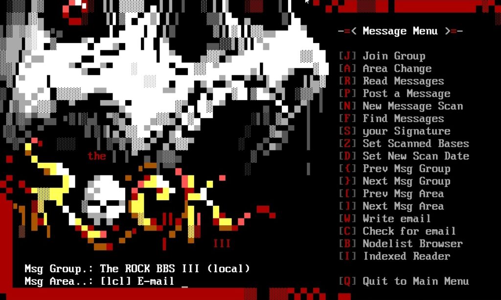 The ROCK Message Menu ANSI screen